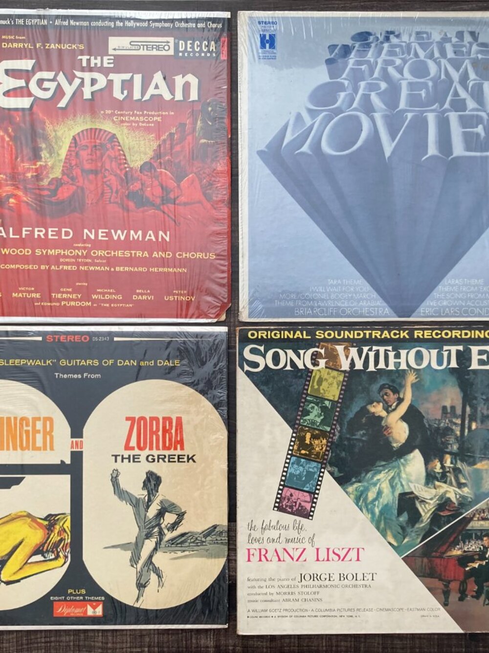Vinyl Record Lot Soundtracks: The Egyptain, Song Without End, Goldfinger & Zorba